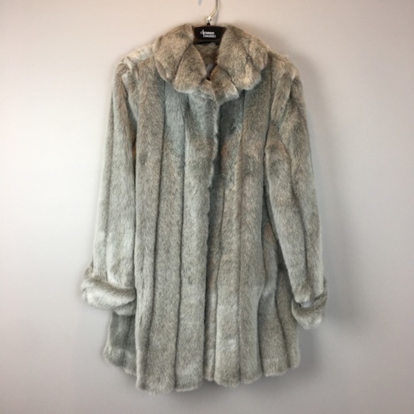 dennis basso Jackets & Blazers - NWT Dennis Basso Faux Mink Fur Coat Silver Gray